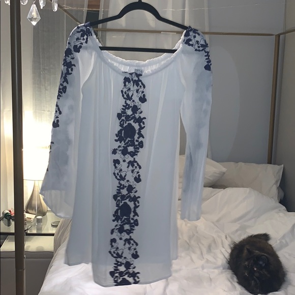 Off Shoulder White Embroidered Dress - Picture 1 of 5
